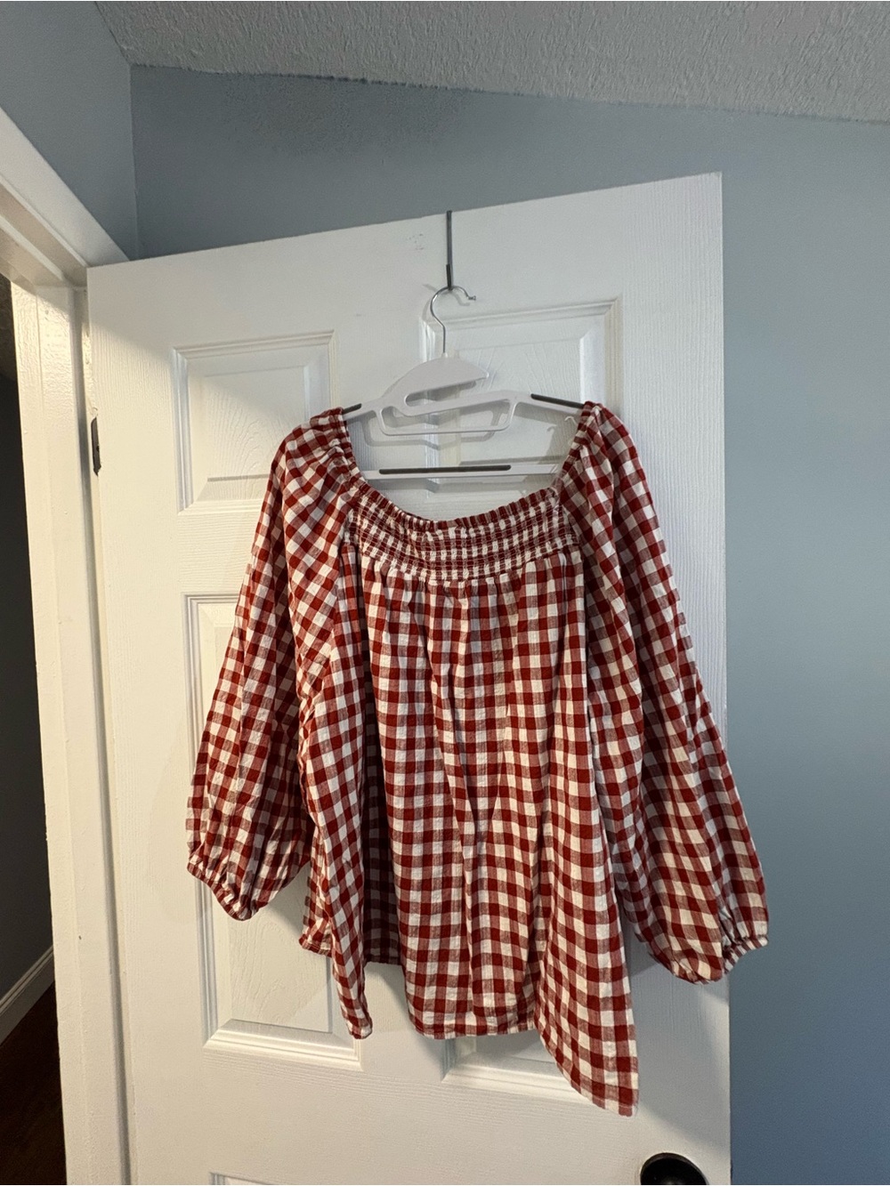 St. John's Bay - Red and White Gingham Off-Shoulder Peasant Blouse - 2X - Picture 6 of 6